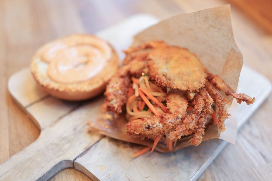 fried soft-shell crab plated simply