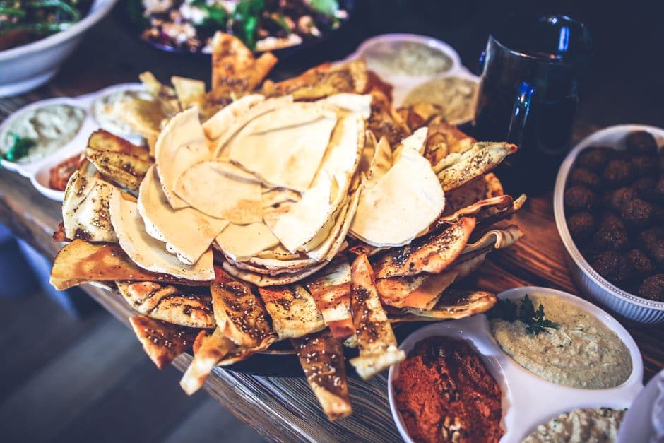 mezze platter with dips and pita