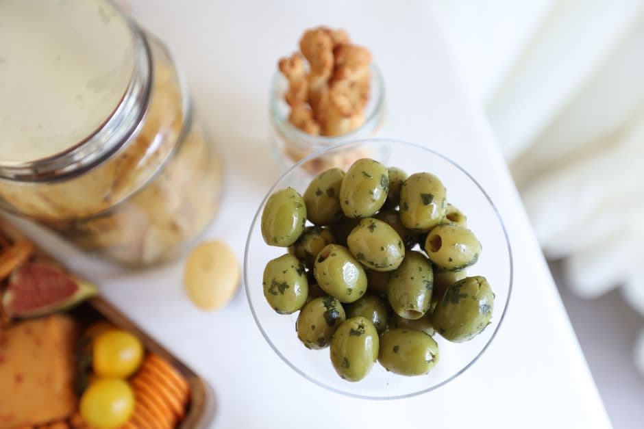 castelvetrano olives in a small dish
