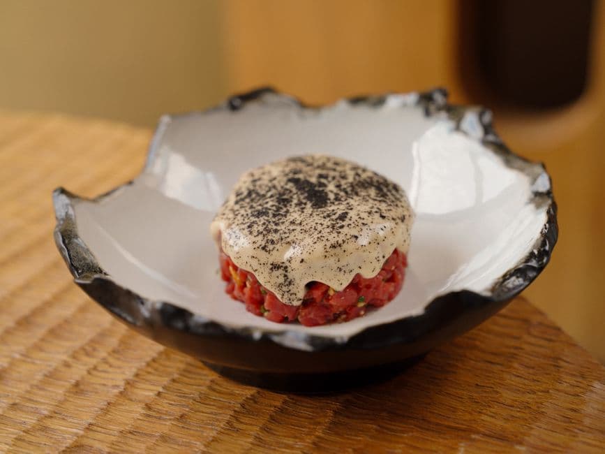steak tartare with egg yolk